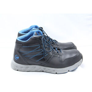 Hytest Annex Work Boots Mens Sz 14M Black Blue Leather Steel Toe Slip Resistant